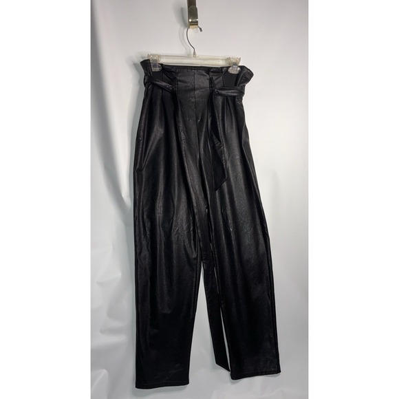 Commando Black Faux Leather Paperbag Waist With Self Tie Belt Pants Size Medium - Picture 2 of 9